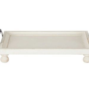 Off White Solid Wood Tray with Metal Handles & Feet - 16'' W x 12'' D x 3.75'' H